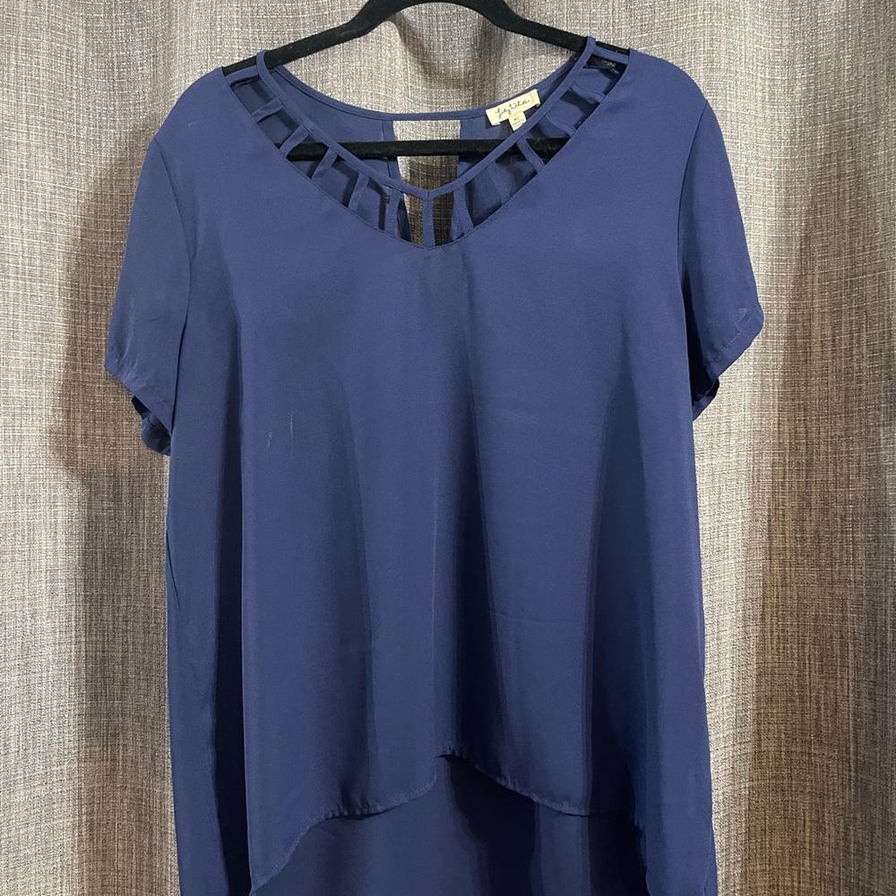 Lily White Chic Navy Blue Women's Blouse with Cut-Out Neckline
